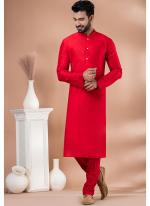 Viscose Red Traditional Wear Plain Kurta Pajama